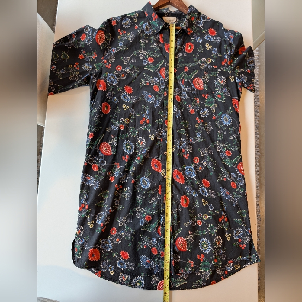 Fragonard Cotton Floral Self Belted Shirt Dress Free Size Navy Red - Picture 8 of 10